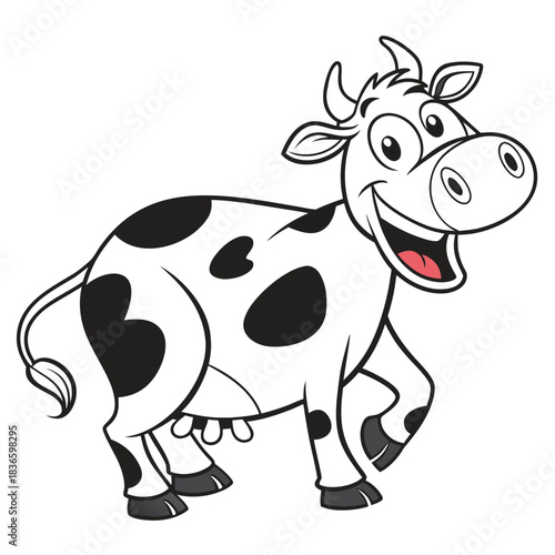 Vector illustration cartoon black and white cow illustration with happy expression