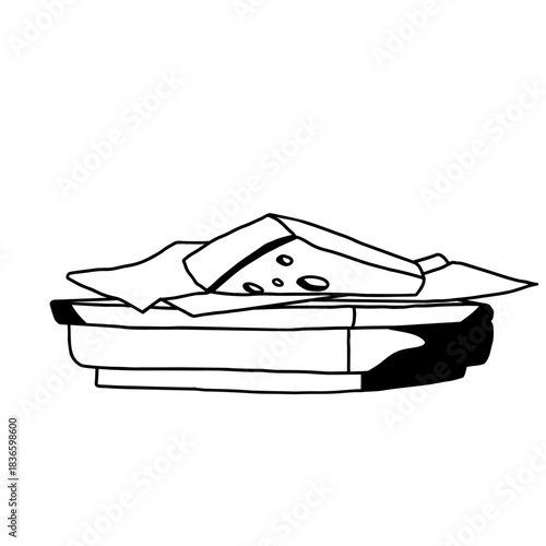 piece of cheese on the scales on white background hand-drawn vector illustration