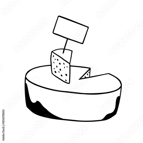 cheese wheel and slab of cheese on white background hand-drawn vector illustration