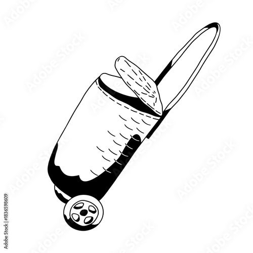 wicker basket grocery shopping cart on white background hand-drawn vector illustration