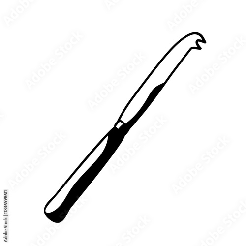 Cheese knife with wooden handle on white background hand-drawn vector illustration