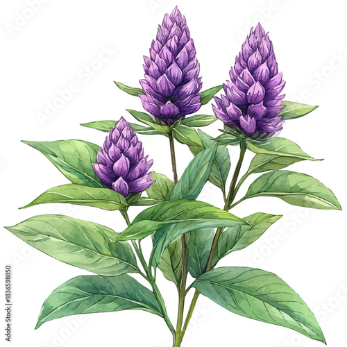 Amaranth Branch, watercolor painting capturing graceful lines and soft blended shades, isolated on a white background.