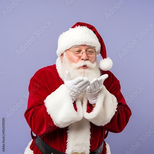 Santa Claus Blowing a Kiss on Lavender Background, Festive Holiday Cheer