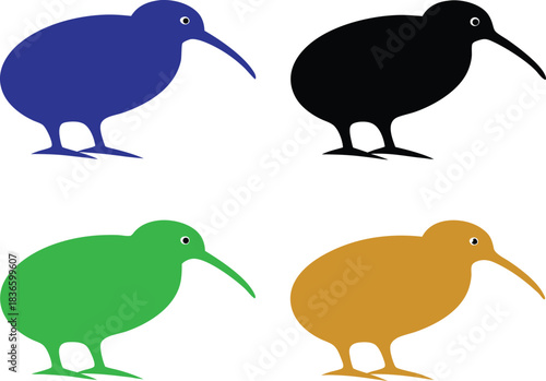 Funny cute kiwi birds vector set illustration