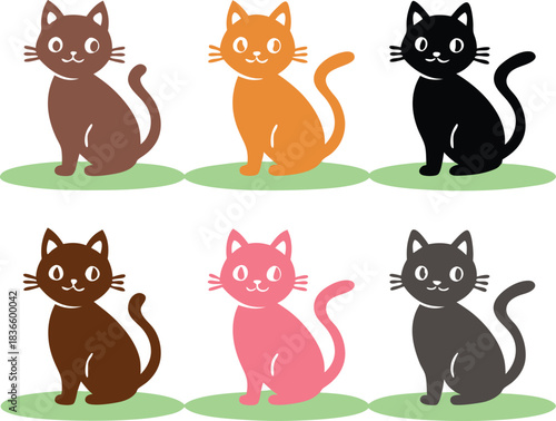 set of black and white cartoon cats vector illustration