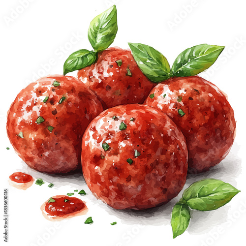 watercolor of Albondigas illustration graphic, isolated on a white background.