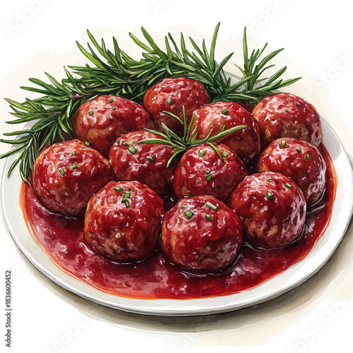 Albondigas, watercolor vector portraying a joyful pose with colorful highlights, isolated on a white background.