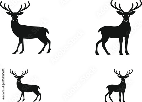 Set of deer silhouette vectors on a white background