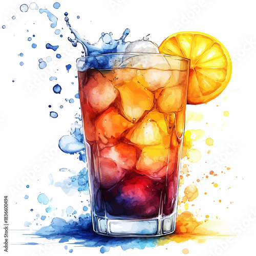 Agua Fresca, watercolor vector portraying a joyful pose with colorful highlights, isolated on a white background.