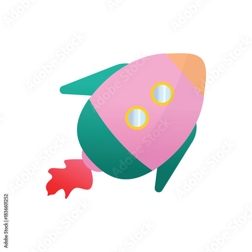 Cute toy rocket icon. Flat colorful vector illustration for kids.
