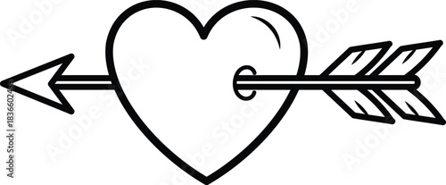 Heart with arrow black and white line art illustration
