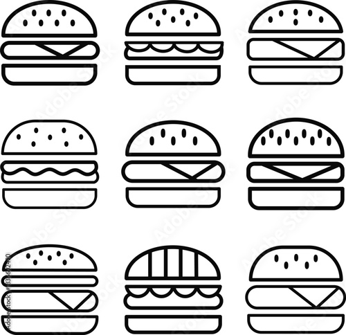 Burger fast food icon set