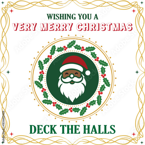 Merry Christmas Reindeer Holly Wreath Greeting Card