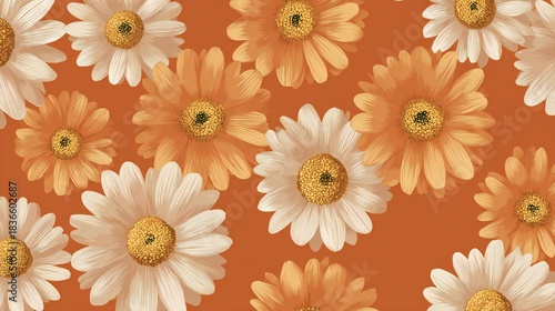 Orange Daisy Floral Pattern Background - Summer Bloom
