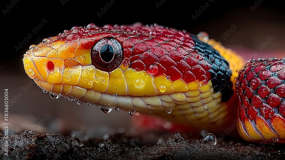 Fototapeta premium Red black yellow coral snake slithering illustrator
