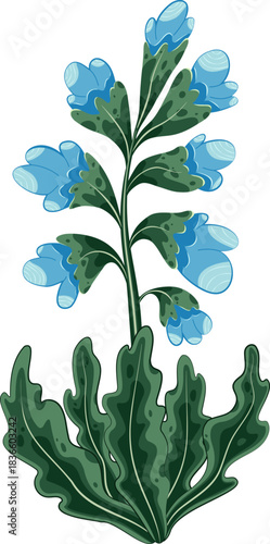 Magical Glowing Fantasy Flower Illustration - Ethereal Blue Bloom with Mystic Aura Vector