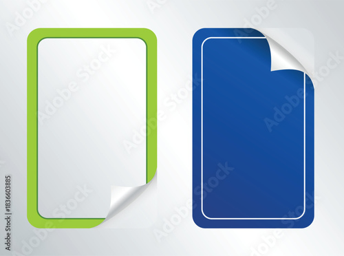 Two blank sticker label templates with rounded corner peel effect