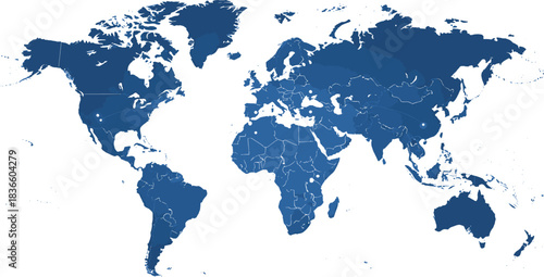 Digital Global Network Map: Blue World Map Showing Central Connections and Geographic Data Nodes