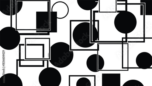 Abstract pattern of black squares and circles Keywords: abstract, pattern, geometric, shapes