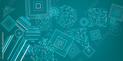 Vibrant blue, turquoise abstract background with dynamic geometric shapes. Modern technological aesthetic, retro 90s style, corporate presentation vector banner. Digital data connection vector.