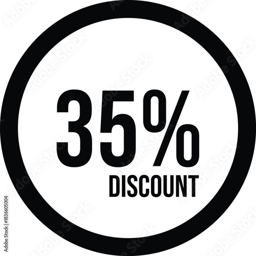 35% discount icon vector black circle with black text