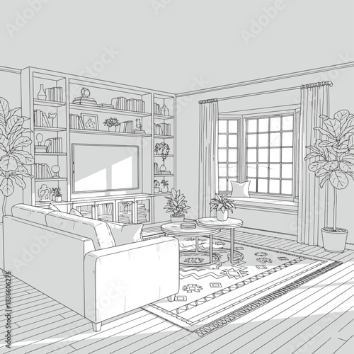 Modern Living Room Interior with Balcony View and Sectional Sofa