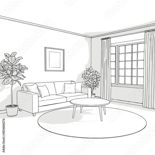 Cozy Living Room Interior with Built-in Bookcase and Window Seat