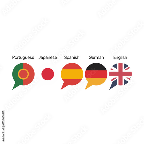 Multilingual Speech Bubbles with Flag Colors — Language Communication and International Dialogue Icons