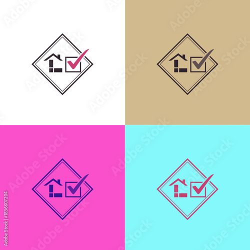 Real estate property assessment house icon with checkmark and growth arrow symbol