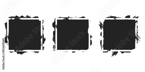 Set of three grunge square frames with distressed paint texture borders