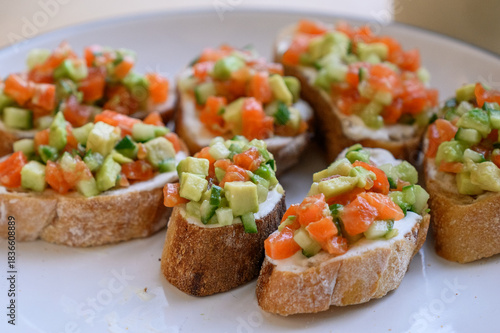 Bruschetta with salmon and avocado