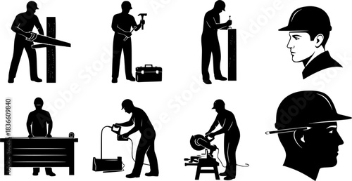 Carpenter silhouette, Carpenter working silhouette, Carpenter, Carpenter people silhouette, Carpenter vector