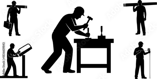 Carpenter silhouette, Carpenter working silhouette, Carpenter, Carpenter people silhouette, Carpenter vector