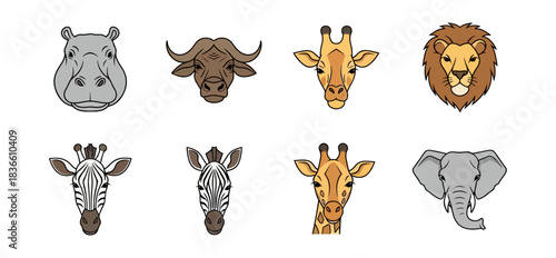 Wildlife animal head portraits illustrations collection