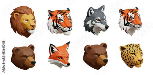 Stylized wildlife heads collection vector illustration