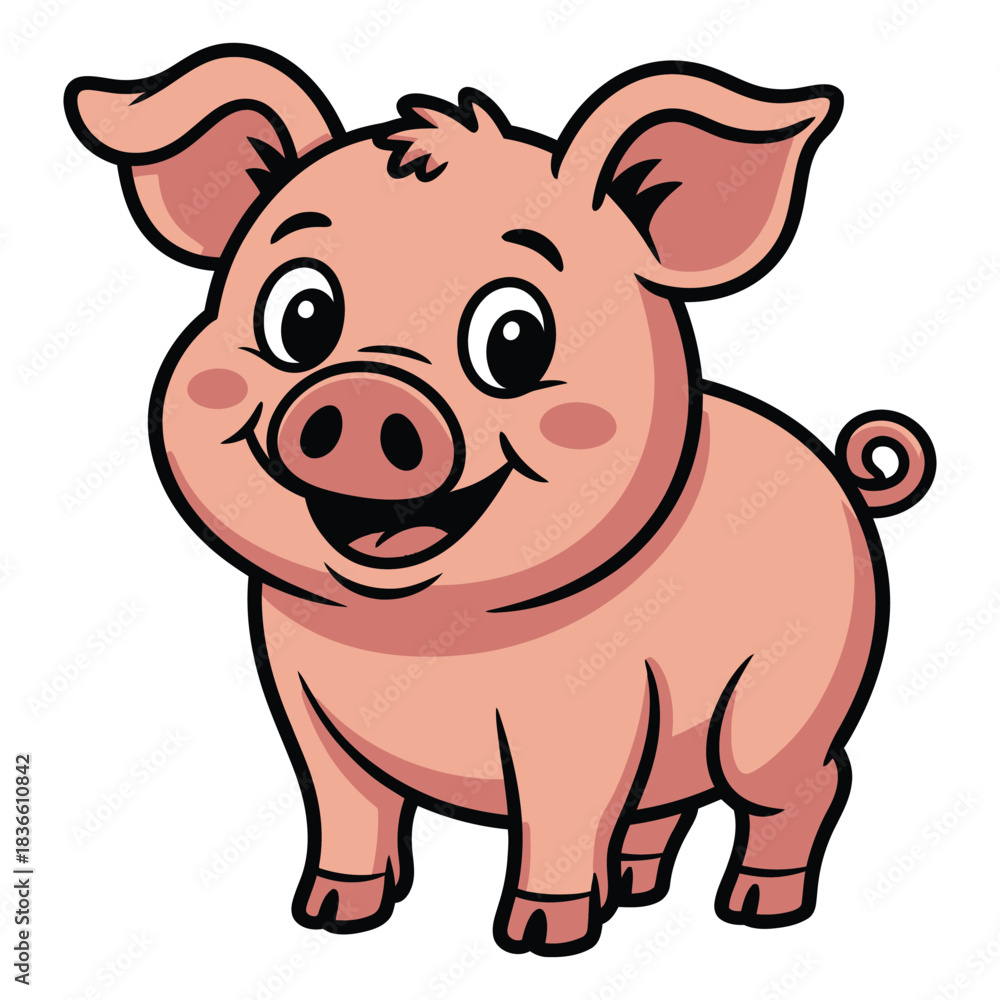 Fototapeta premium Adorable cartoon piglet with a happy smile