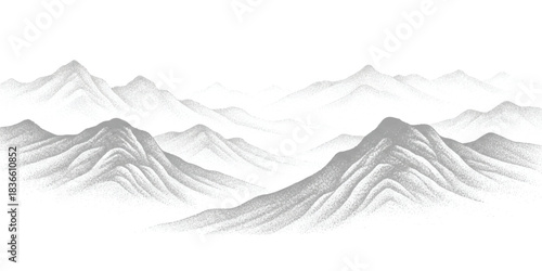 Abstract minimalist gray mountains with foggy peaks, traditional asian style.