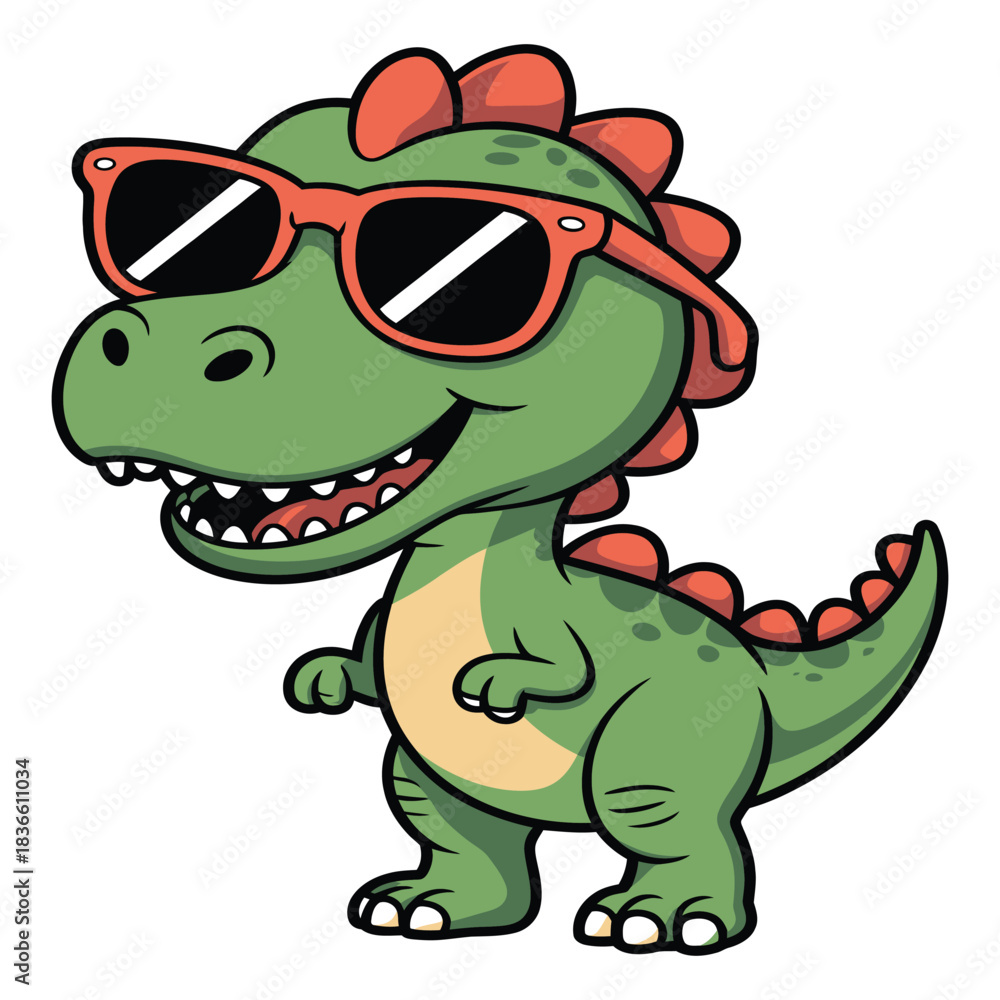 Fototapeta premium Cool cartoon dinosaur wearing sunglasses