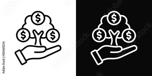 Return On Investment  Icon Set White And Black Background Style
