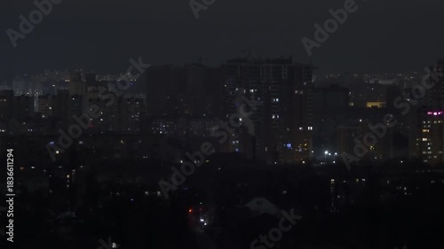 Kyiv Blackout: Residential and commercial buildings during a scheduled or emergency power outage following Russian strikes on energy infrastructure. December 6, 2025