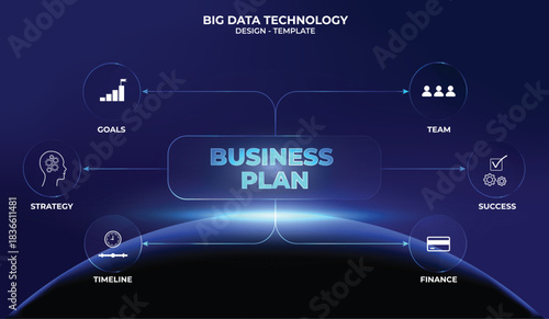 Glassmorphism Business Plan management mind map template process flow diagram digital Technology scheme futuristic and strategy concept. UI UX Design