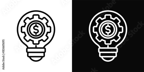 Business Strategy  Icon Set White And Black Background Style