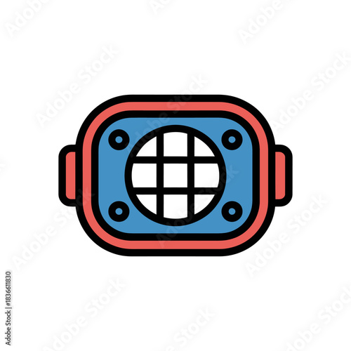 Underwater Diving Mask or VR Headset Flat Icon. A modern flat design vector icon depicting a stylized diving mask or deep-sea helmet, also resembling a virtual reality headset.