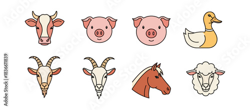 Farm animals illustration set flat design style