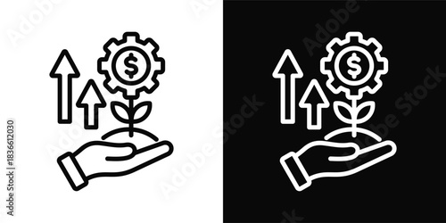 Investment  Icon Set White And Black Background Style
