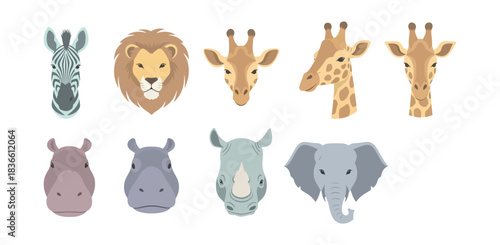 Animal heads collection vector illustration design elements