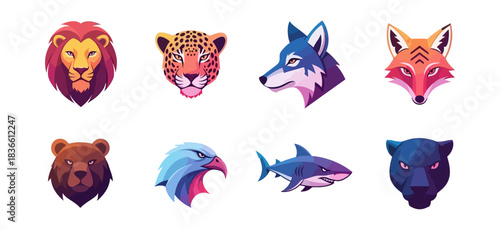 Geometric animal portraits set illustration on a dark background