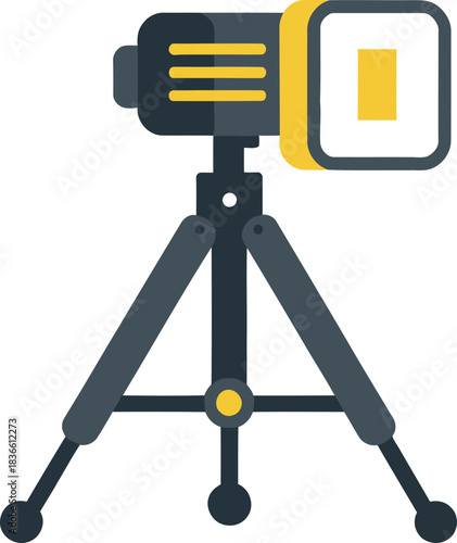 Video Camera on Tripod with Spotlight Tool for Filmmaking Production in Professional Studio Gear Flat Design Style Isolated