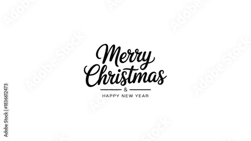 Elegant merry christmas and happy new year handwritten lettering with festive flourishes on a clean white background for holiday greetings