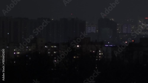 Kyiv Blackout: Residential and commercial buildings during a scheduled or emergency power outage following Russian strikes on energy infrastructure. December 6, 2025